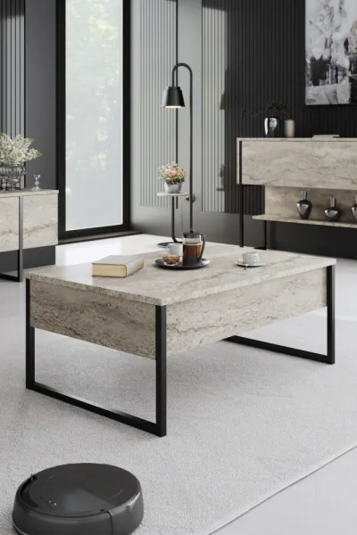 Living Room Furniture Set Luxe Set - Travertine, Black