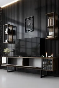TV skrinka / Obývacia stena Chrome Line - Walnut, Black