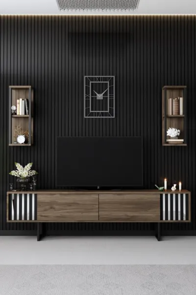 TV skrinka / Obývacia stena Chrome Line - Walnut, Black
