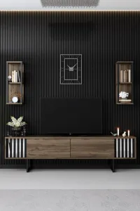 TV skrinka / Obývacia stena Chrome Line - Walnut, Black