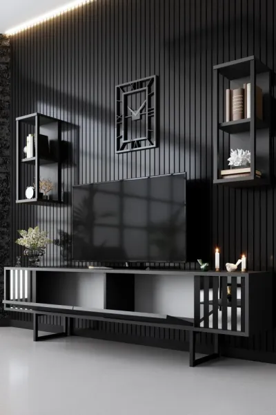 TV skrinka / Obývacia stena Chrome Line - Anthracite, Black