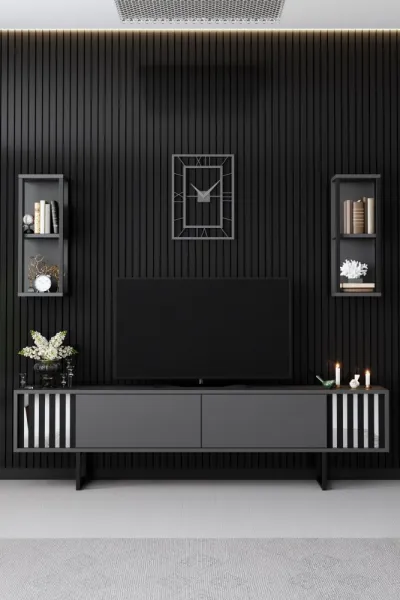 TV skrinka / Obývacia stena Chrome Line - Anthracite, Black