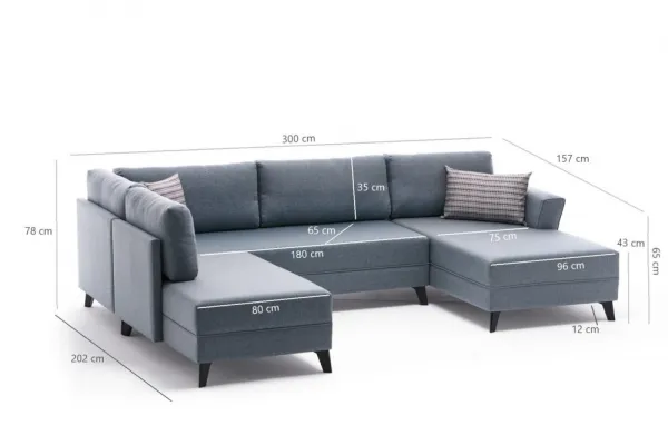 Hanah Home Rohová rozkládací sedací souprava Belen 300 cm antracitová