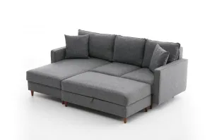 Hanah Home Rohová sedací souprava Eva 210 cm s taburetem šedá levá
