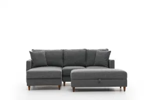 Hanah Home Rohová sedací souprava Eva 210 cm s taburetem šedá levá