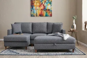 Hanah Home Rohová sedací souprava Eva 210 cm s taburetem šedá levá
