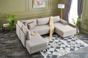 Hanah Home Rohová rozkládací sedací souprava Belen 300 cm krémová
