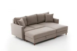 Hanah Home Rohová sedací souprava Eva 210 cm s taburetem béžová pravá
