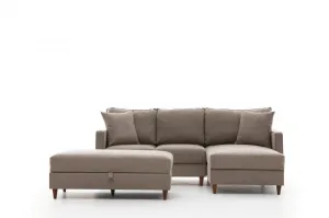 Hanah Home Rohová sedací souprava Eva 210 cm s taburetem béžová pravá