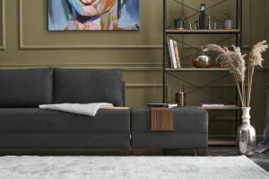 Hanah Home Rohová rozkládací pohovka Fly 280 cm se stolky antracit levá