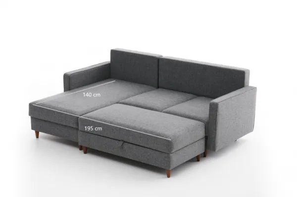 Hanah Home Rohová sedací souprava Eva 210 cm s taburetem šedá levá
