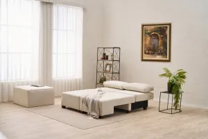 Hanah Home Rozkládací třímístná pohovka Perenna 233 cm krémová/ořech