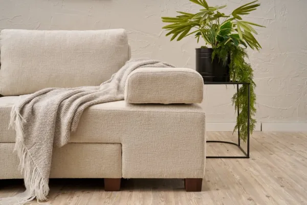 Hanah Home Rozkládací třímístná pohovka Perenna 233 cm krémová/ořech