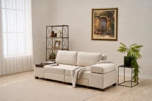 Hanah Home Rozkládací třímístná pohovka Perenna 233 cm krémová/ořech
