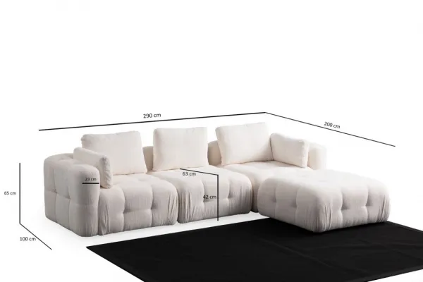 Rohová sedacia súprava / Rohová pohovka Amaris 3 Seater With Pouffe - White