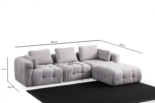 Rohová sedacia súprava / Rohová pohovka Amaris 3 Seater With Pouffe - Light Grey