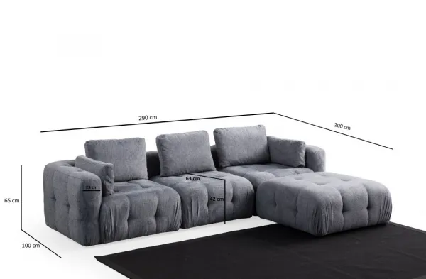 Rohová sedacia súprava / Rohová pohovka Amaris 3 Seater With Pouffe - Grey