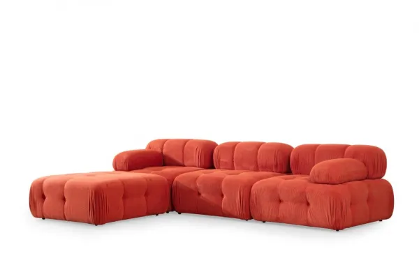 Rohová sedacia súprava / Rohová pohovka Doblo 3 Seater with Pouffe ( L1-O1-1R-Pouffe) - Red