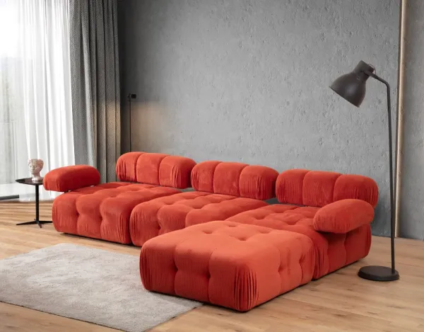 Rohová sedacia súprava / Rohová pohovka Doblo 3 Seater with Pouffe ( L1-O1-1R-Pouffe) - Red