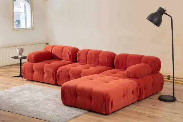 Rohová sedacia súprava / Rohová pohovka Doblo 3 Seater with Pouffe ( L1-O1-1R-Pouffe) - Red