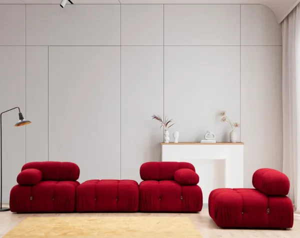 Hanah Home Rohová modulární sedací souprava Bubble 288 cm s taburetem červená
