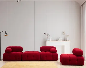 Hanah Home Rohová modulární sedací souprava Bubble 288 cm s taburetem červená