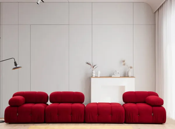 Hanah Home Rohová modulární sedací souprava Bubble 288 cm s taburetem červená