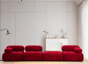 Hanah Home Rohová modulární sedací souprava Bubble 288 cm s taburetem červená