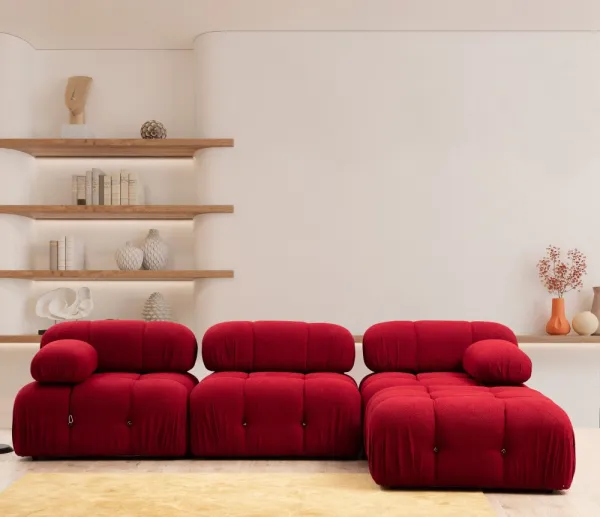 Hanah Home Rohová modulární sedací souprava Bubble 288 cm s taburetem červená