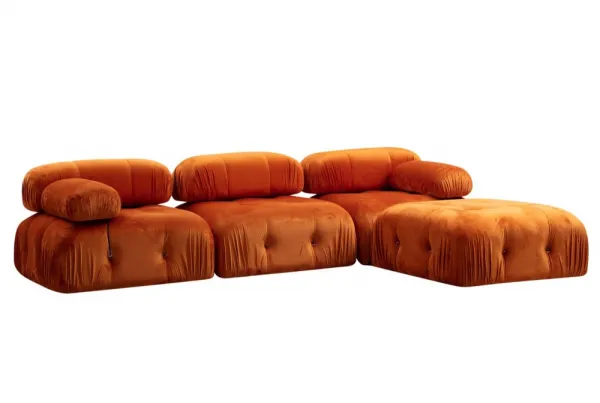 Hanah Home Rohová modulární sedací souprava Bubble 288 cm s taburetem samet oranžová