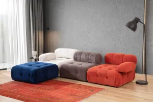 Rohová sedacia súprava / Rohová pohovka Doblo 3 Seater with Pouffe ( L1-O1-1R-Pouffe) - Multicolor