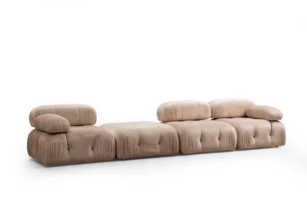 Hanah Home Rohová modulární sedací souprava Bubble 288 cm s taburetem samet krémová