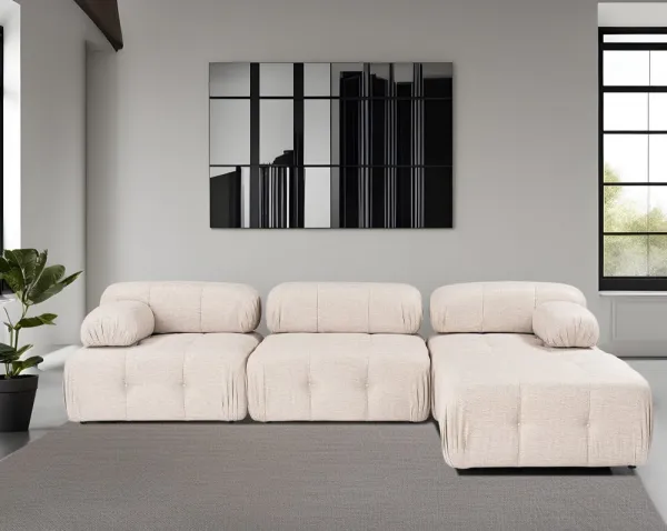 Rohová sedacia súprava / Rohová pohovka Doblo 3 Seater with Pouffe ( L1-O1-1R-Pouffe) - Light Brown
