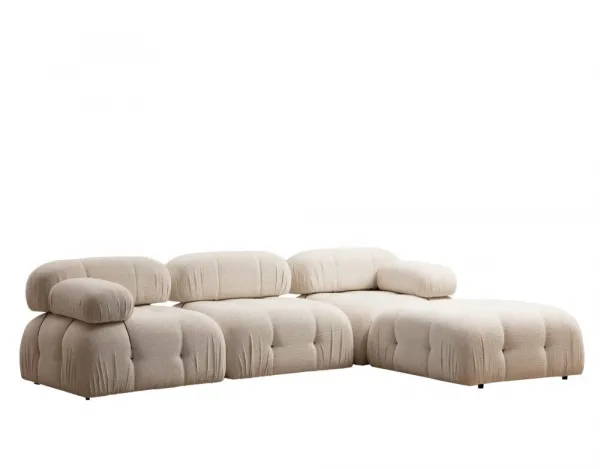 Hanah Home Rohová modulární sedací souprava Bubble 288 cm s taburetem bouclé krémová