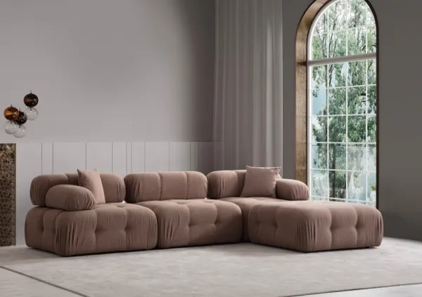 Rohová sedacia súprava / Rohová pohovka Doblo 3 Seater with Pouffe ( L1-O1-1R-Pouffe) - Cappuccino