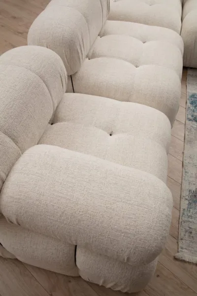 Hanah Home Rohová modulární sedací souprava Bubble 288 cm s taburetem bouclé krémová