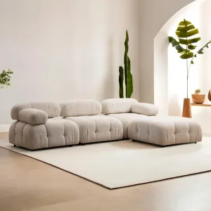 Hanah Home Rohová modulární sedací souprava Bubble 288 cm s taburetem bouclé krémová