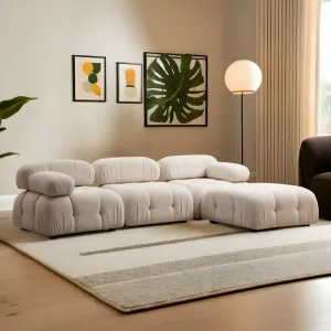 Hanah Home Rohová modulární sedací souprava Bubble 288 cm s taburetem bouclé krémová