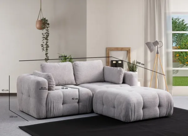 Rohová sedacia súprava / Rohová pohovka Amaris 2 Seater With Pouffe - Light Grey