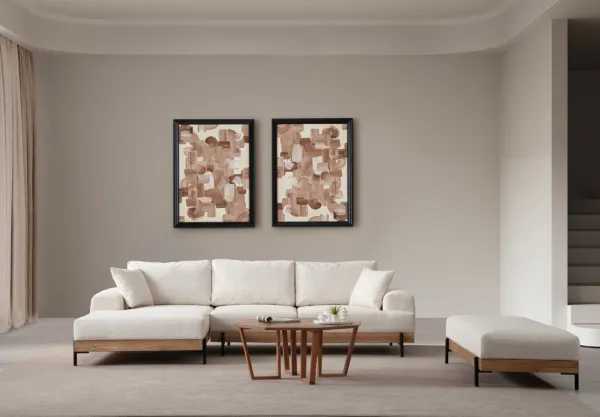 Rohová sedacia súprava / Rohová pohovka Eti Oak Left - White