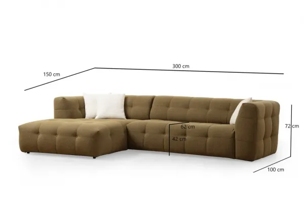Rohová sedacia súprava / Rohová pohovka Cady 3 Seater Left - Khaki