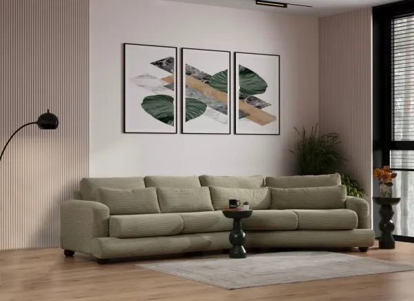 Hanah Home Čtyřmístná pohovka River 330 cm pravá zelená