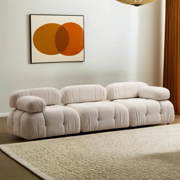 Hanah Home Třímístná modulární pohovka Bubble 288 cm bouclé krémová