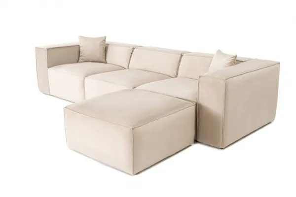 Rohová sedacia súprava / Rohová pohovka Lora (L1-O1-1R-POUFFE ) - Cream