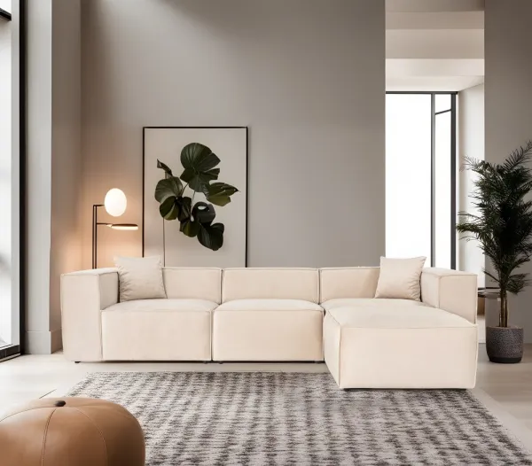 Rohová sedacia súprava / Rohová pohovka Lora (L1-O1-1R-POUFFE ) - Cream
