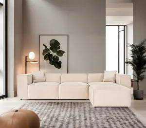 Rohová sedacia súprava / Rohová pohovka Lora (L1-O1-1R-POUFFE ) - Cream