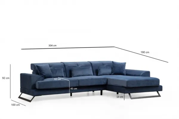 Hanah Home Rohová sedací souprava Frido 308 cm modrá pravá