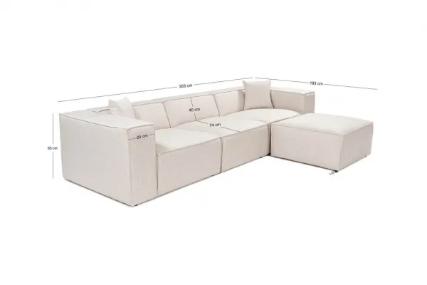 Rohová sedacia súprava / Rohová pohovka Lora (L1-O1-1R-POUFFE ) - Light Brown