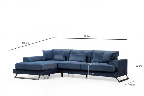 Hanah Home Rohová sedací souprava Frido 308 cm modrá levá
