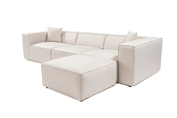 Rohová sedacia súprava / Rohová pohovka Lora (L1-O1-1R-POUFFE ) - Light Brown